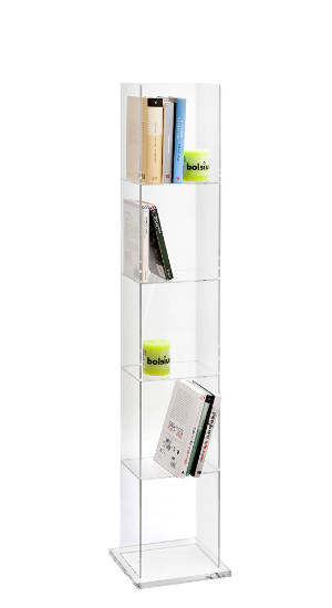 libreria a colonna in plexiglass trasparente